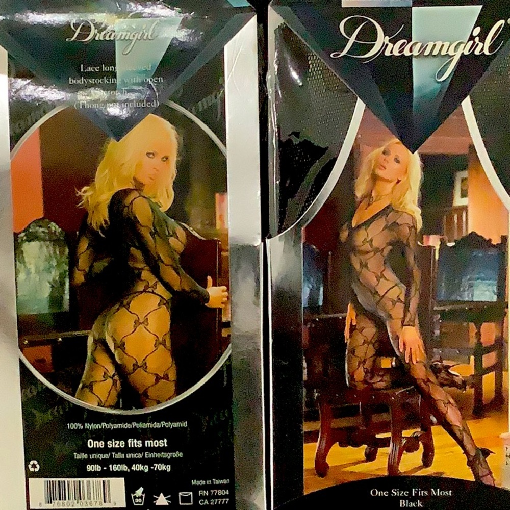 Dreamgirl Black Nylon Lace Full Bodystocking One Size